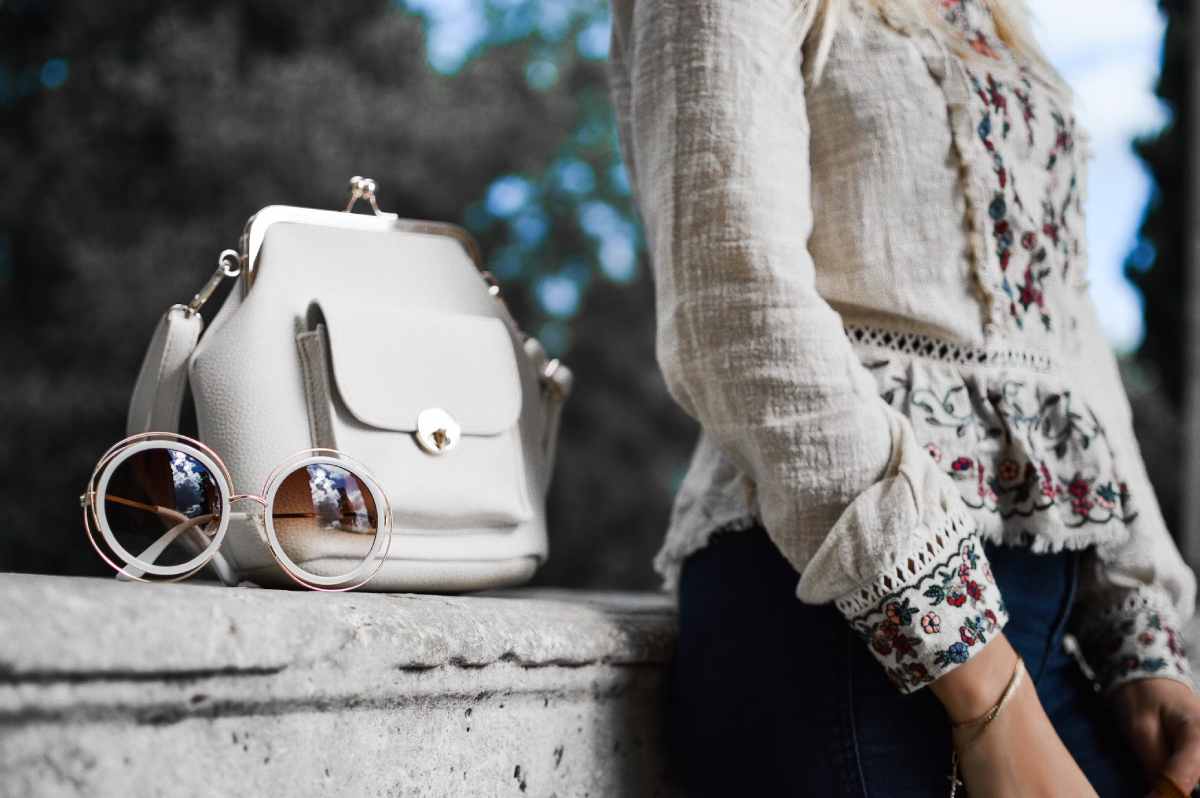 woman wearing beige and red floral top